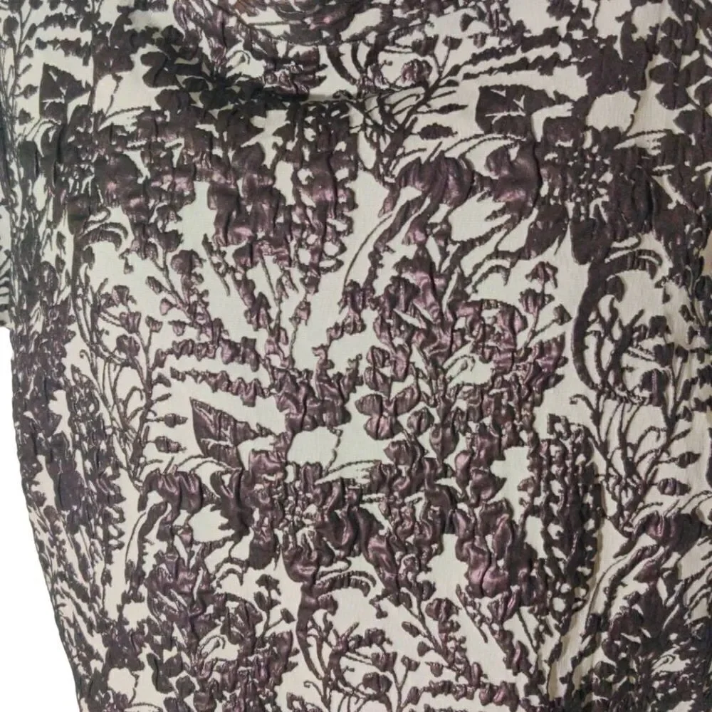 Badgley Mischka Size 14 Purple Floral Leaf Print Cocktail Midi Dress - Picture 3 of 7